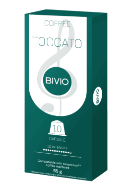 Кофе жаренный молотый BIVIO Toccato (10 кап/уп) - 30% арабики, 70%  робусты, смесь арабики и робусты из Бразилии, Уганды и Вьетнама. tnf0pmgpg-tc1sfvTlipl1